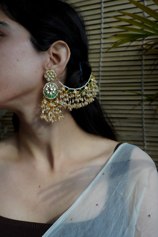 Freya Kundan Earrings with Hair Chain
