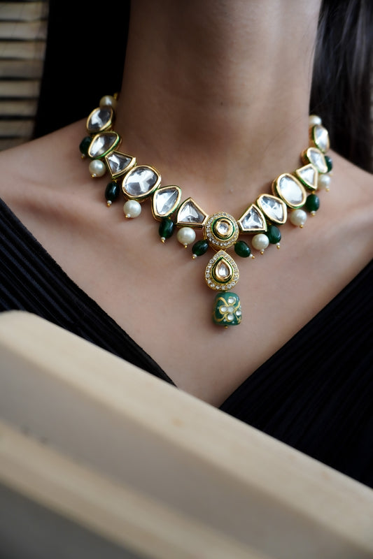 Kiara Green Kundan and Polki Necklace