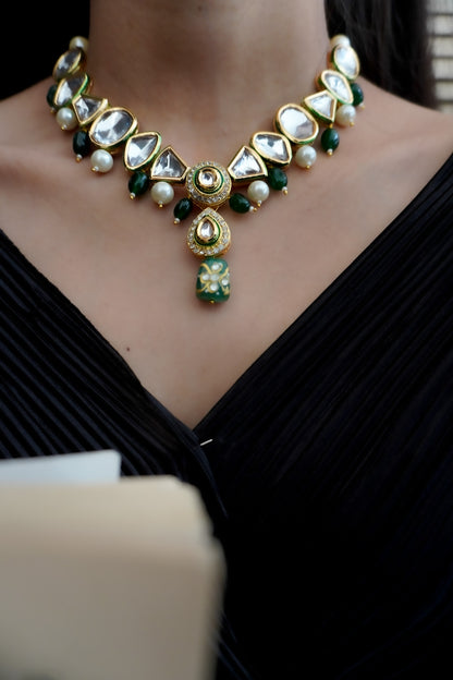 Kiara Green Kundan and Polki Necklace