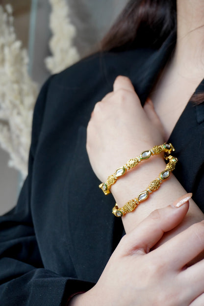 Nia Kundan and Temple Work Bangles - Set of 2