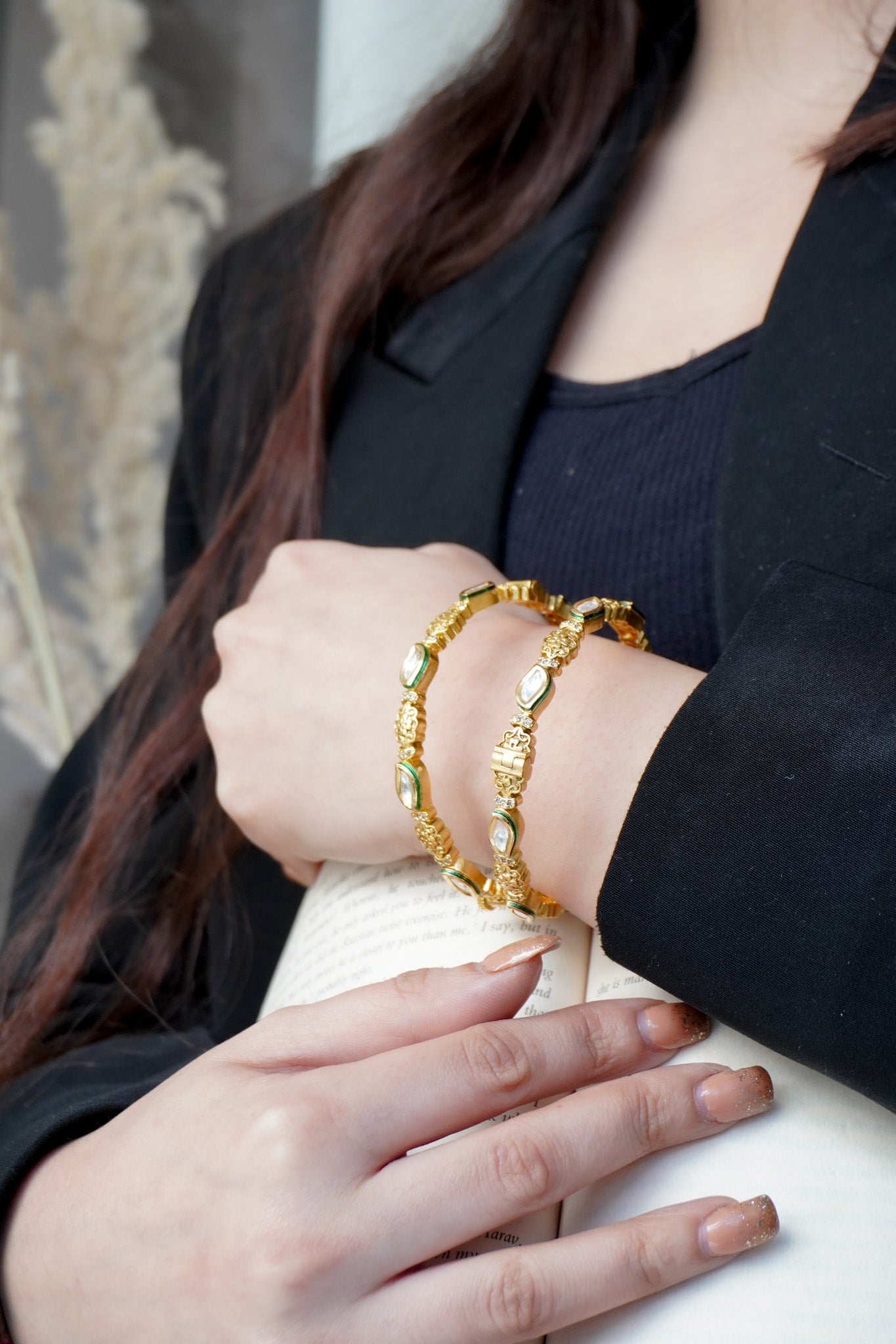 Nia Kundan and Temple Work Bangles - Set of 2