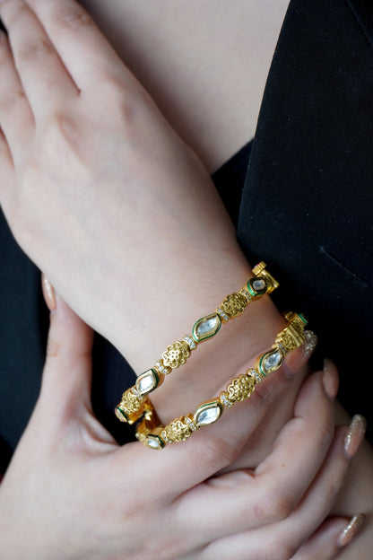 Nia Kundan and Temple Work Bangles - Set of 2