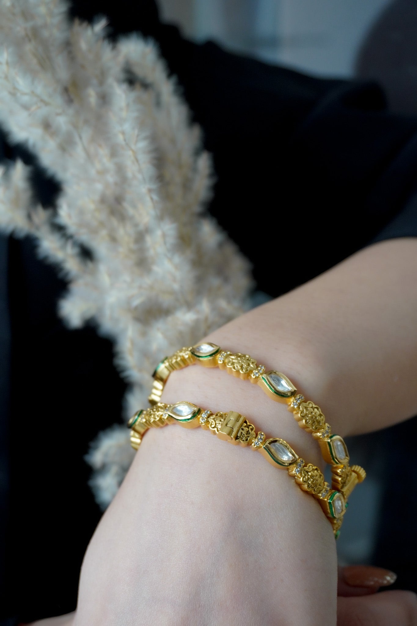 Nia Kundan and Temple Work Bangles - Set of 2