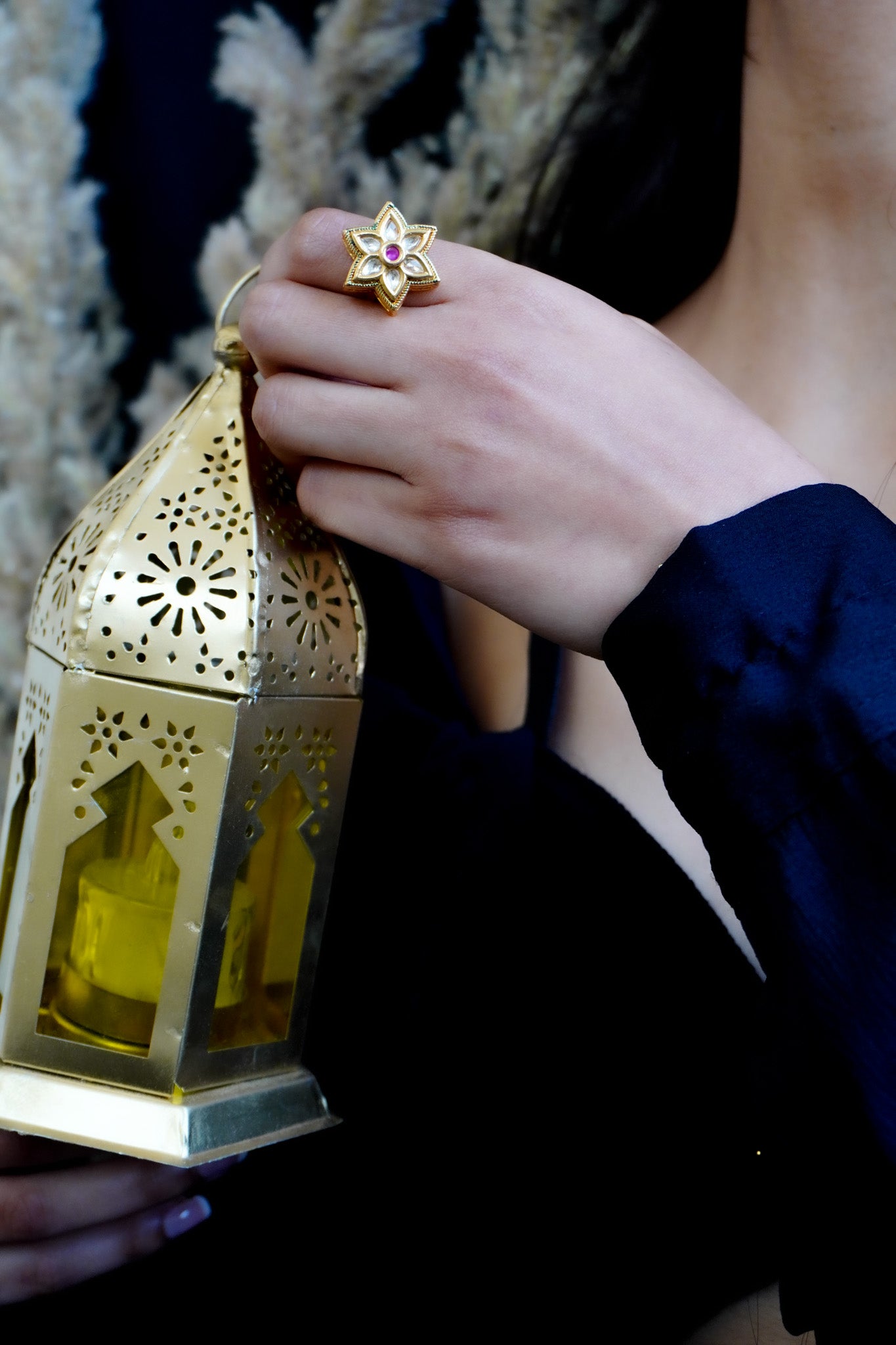 Pink Aura Kundan Ring