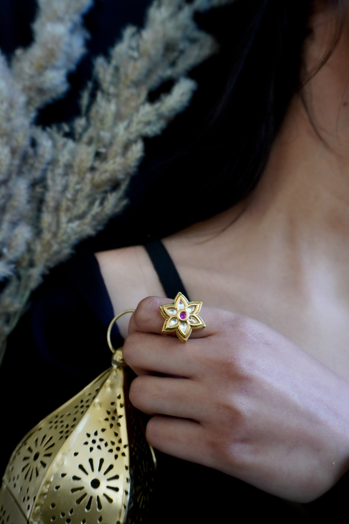 Pink Aura Kundan Ring