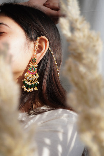 Raha Red- Green Kundan Earrings