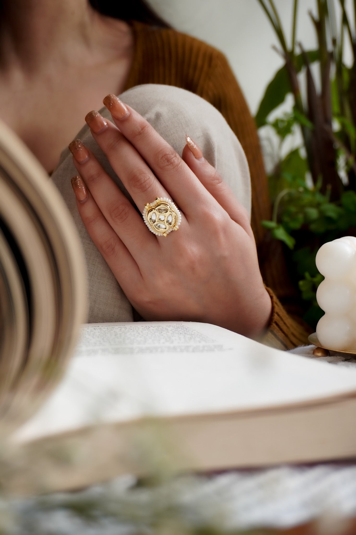 Ruhani kundan and Pearls Ring