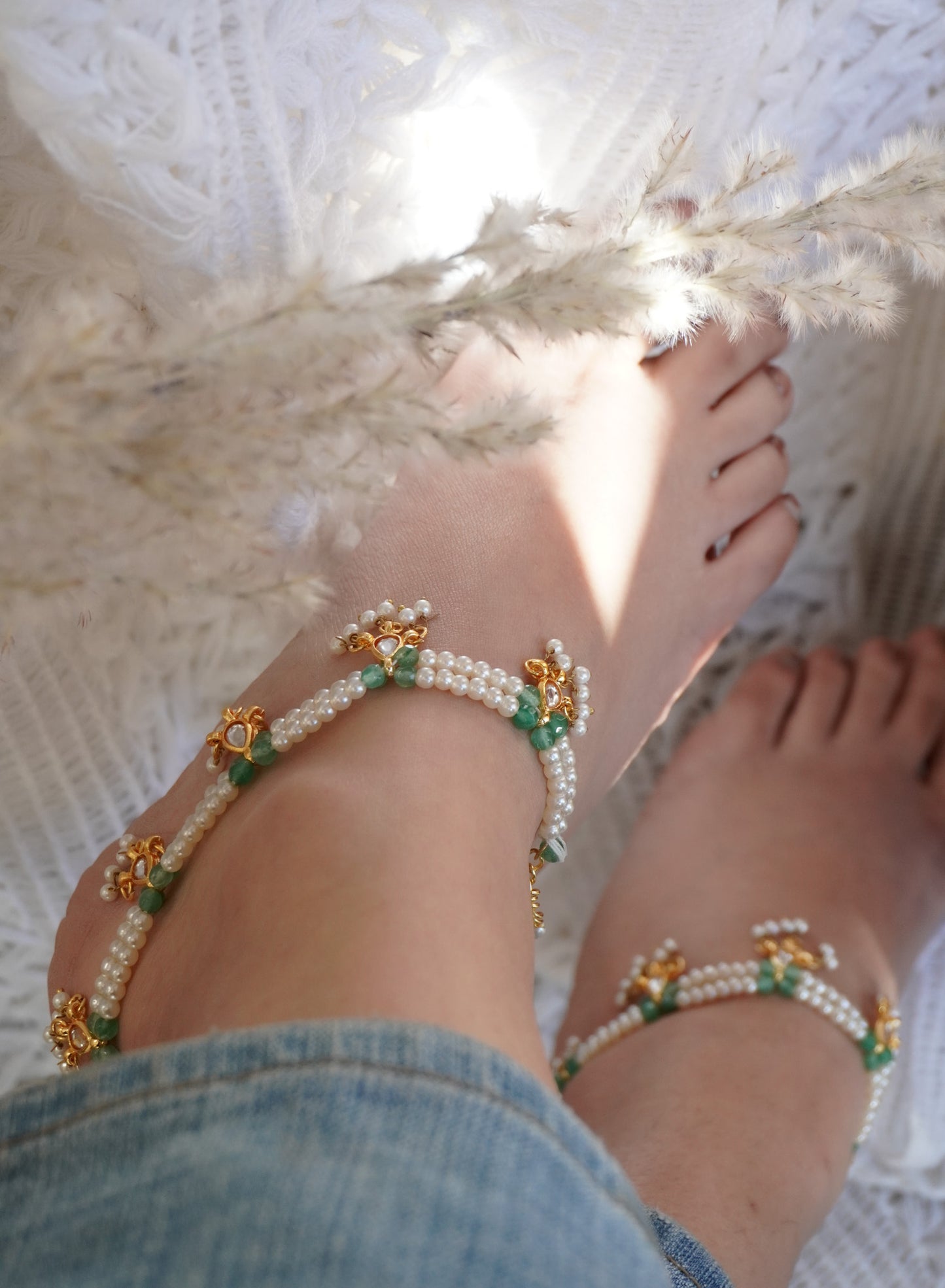 Zisha Pearls and Kundan Anklets